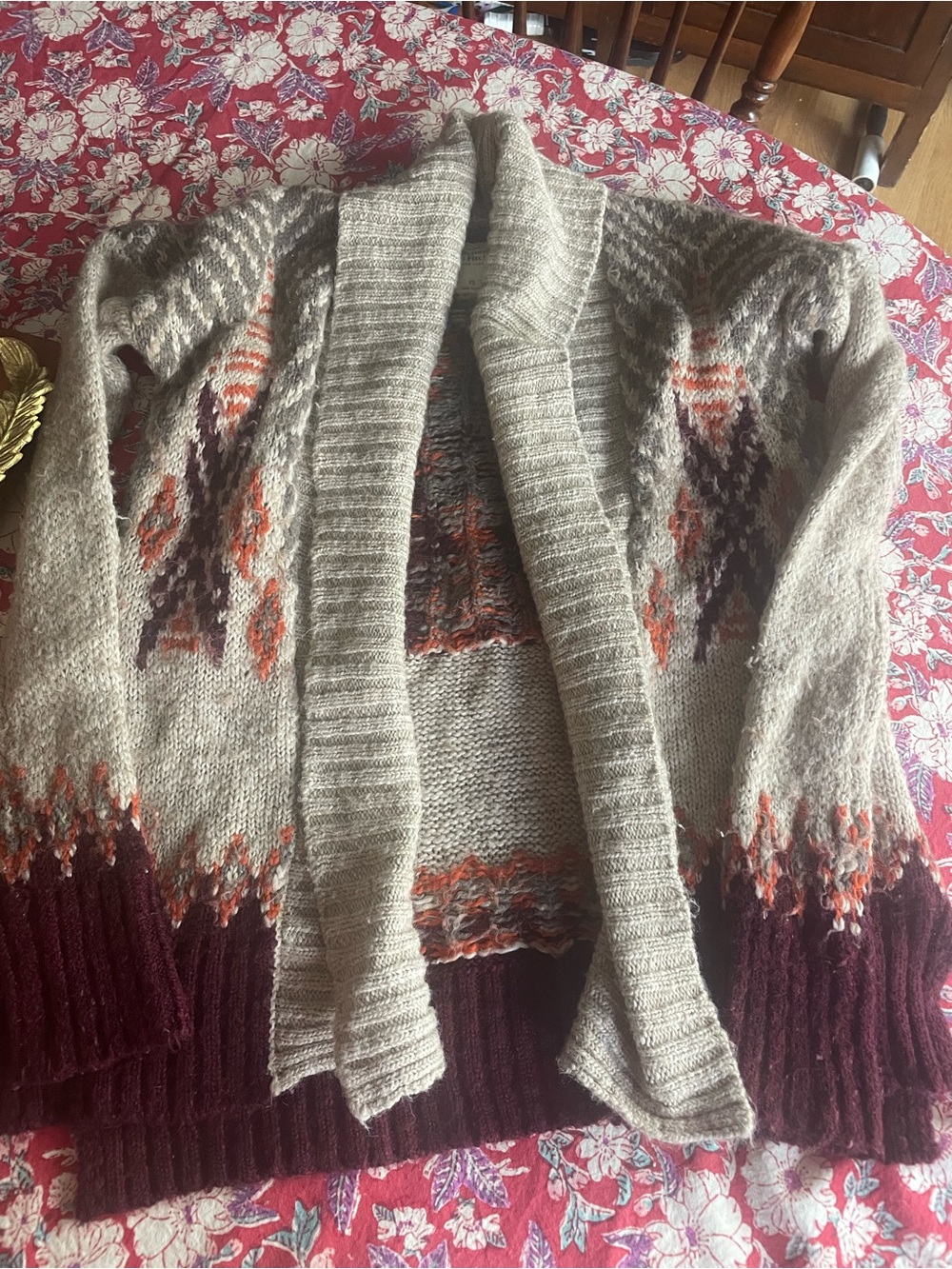Women’s Abercrombie & Fitch open cowl neck cardigan sweater XS neural fun Aztec
